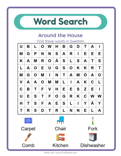 Picture word search – Household Things