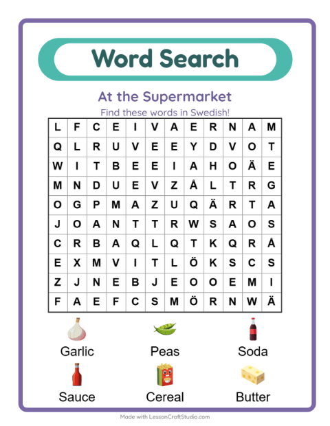 Picture word search – Supermarket Things