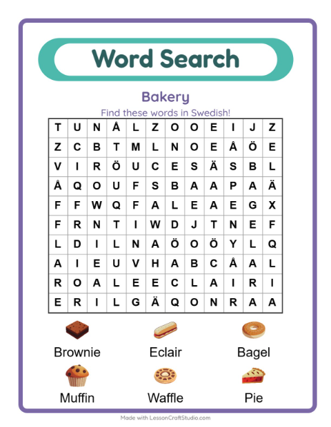 Picture word search – Bakery Treats
