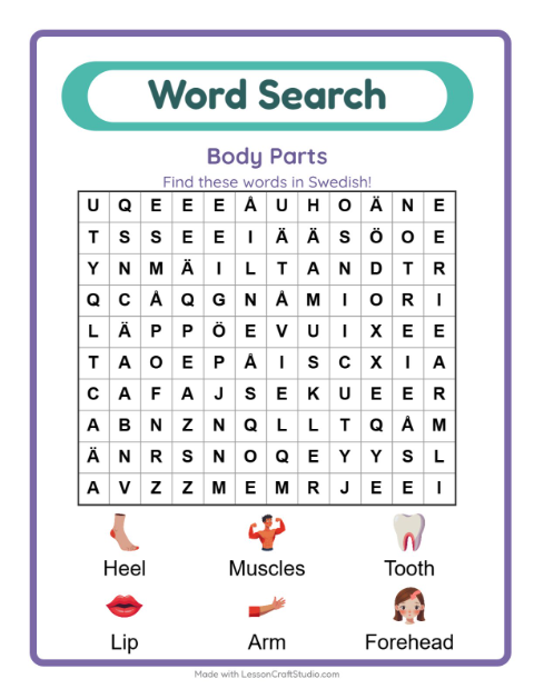 Picture word search – Body Parts
