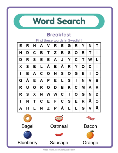 Picture word search – Breakfast