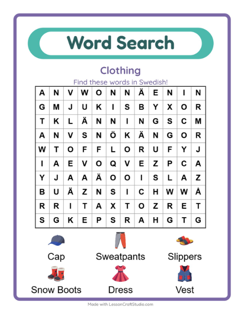 Picture word search – Clothes