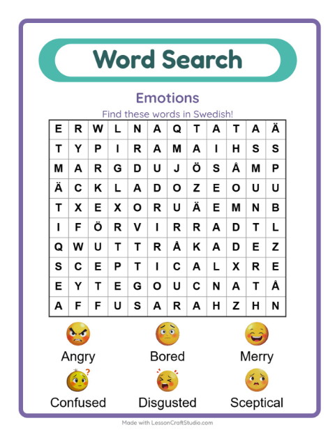 Picture word search – Feelings