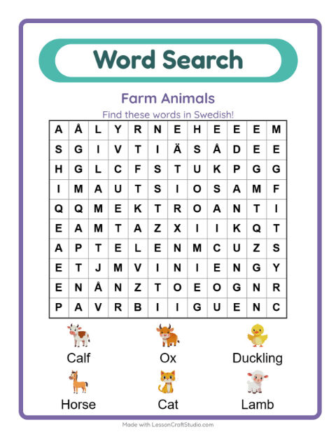 Picture word search – Farm Animals