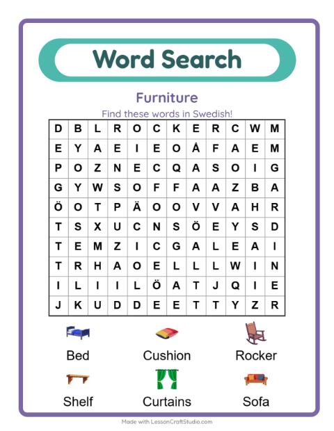 Picture word search – Furniture