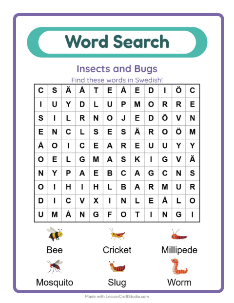 Picture word search – Insects and Bugs