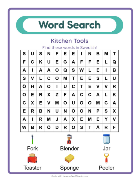 Picture word search – Kitchen Tools