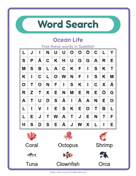 Picture word search – Ocean Life