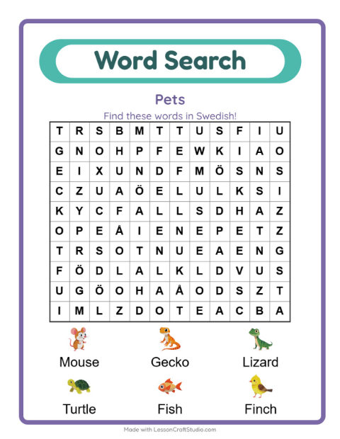 Picture word search – Pets