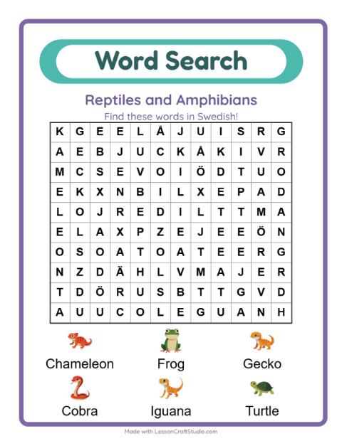 Picture word search – Reptiles and Amphibians