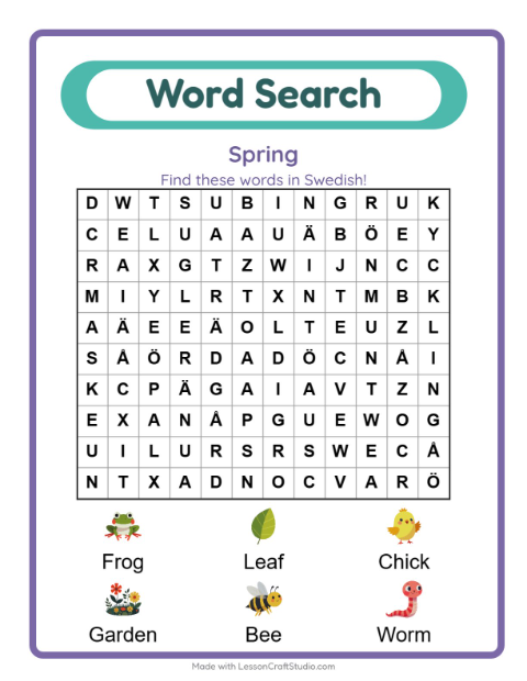 Preview of Learn Swedish: Spring – Word Search for Kids