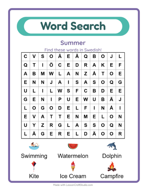 Picture word search – Summer
