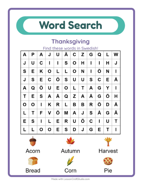Picture word search – Thanksgiving