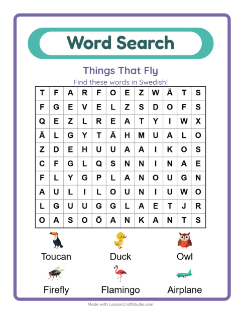 Picture word search – Things That Fly