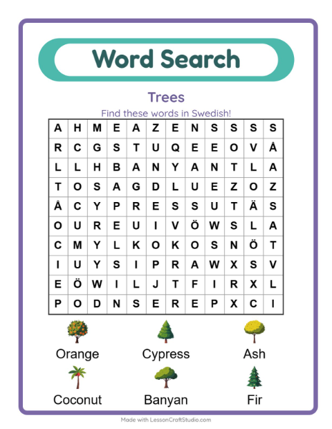 Picture word search – Trees