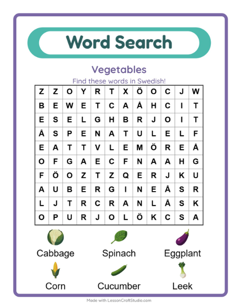 Picture word search – Vegetables