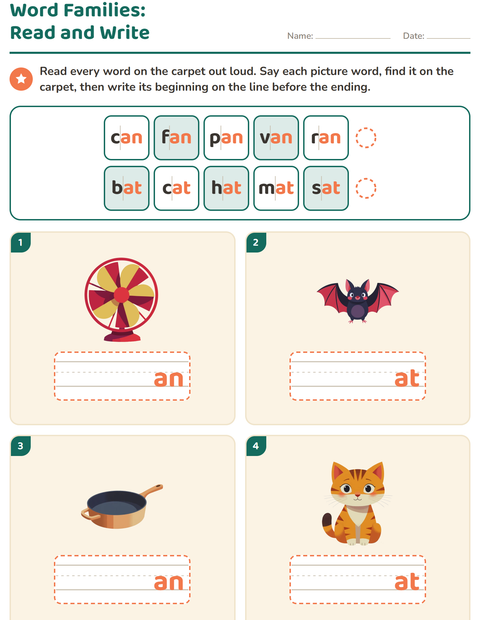Preview of Word Families worksheet for grade 1