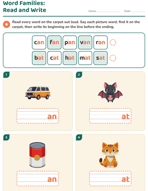 Preview of Word Families worksheet for grade 1