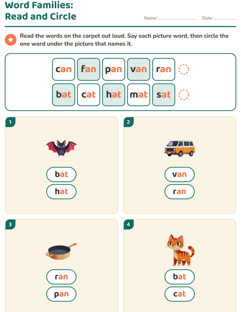 Preview of Word Families worksheet for grade 1