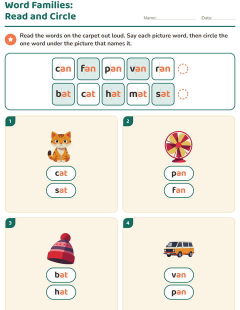 Preview of Word Families worksheet for grade 1