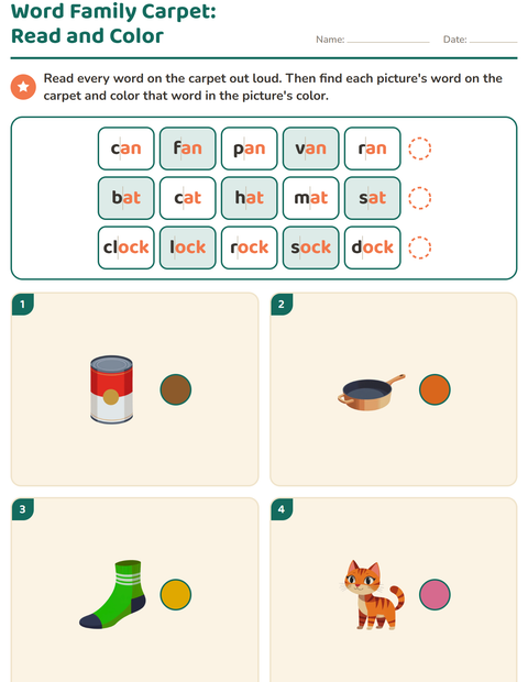 Preview of Word Families worksheet for grade 1