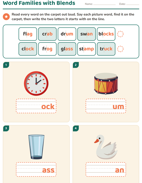Preview of Word Families worksheet for grade 1