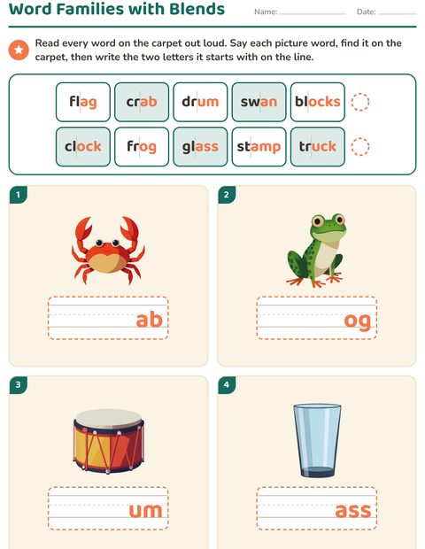 Preview of Word Families worksheet for grade 1