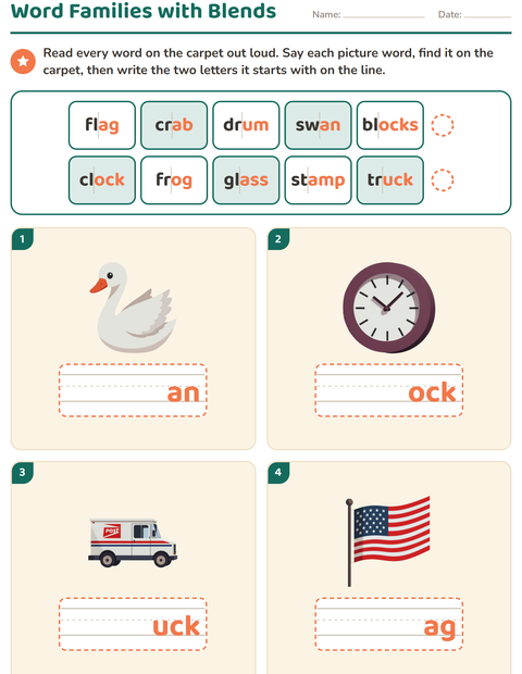 Preview of Word Families worksheet for grade 1