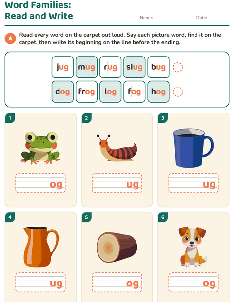 Preview of Word Families worksheet for grade 1