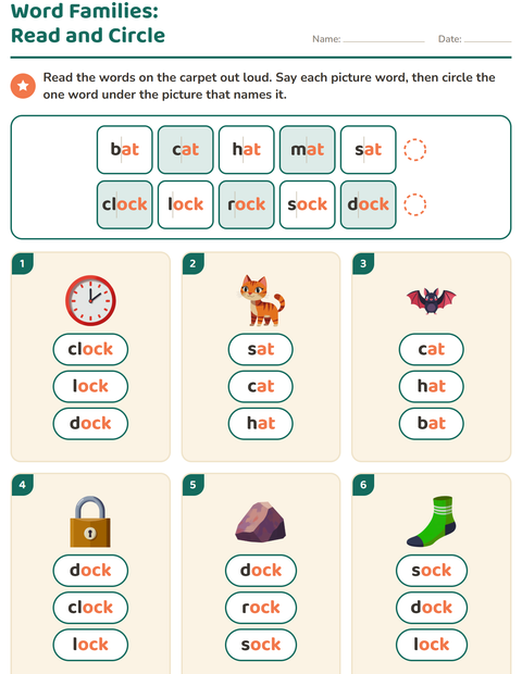 Preview of Word Families worksheet for grade 1