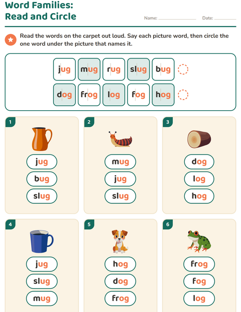 Preview of Word Families worksheet for grade 1