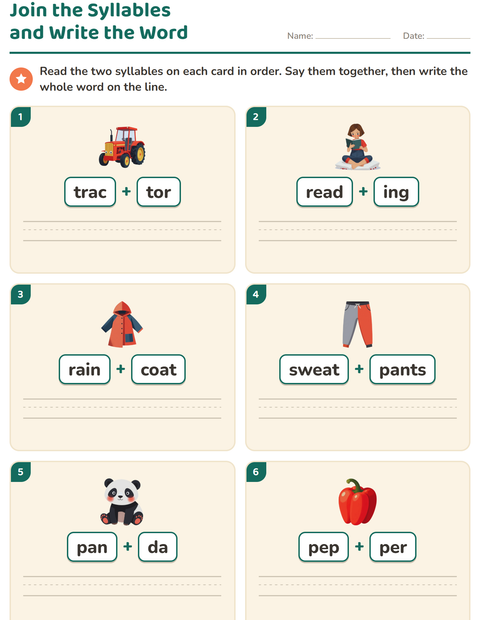 Preview of Join the Syllables and Write the Whole Word