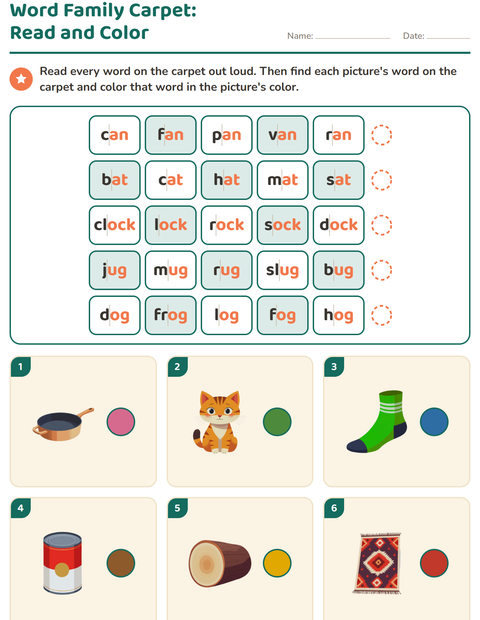 Preview of Word Families worksheet for grade 1