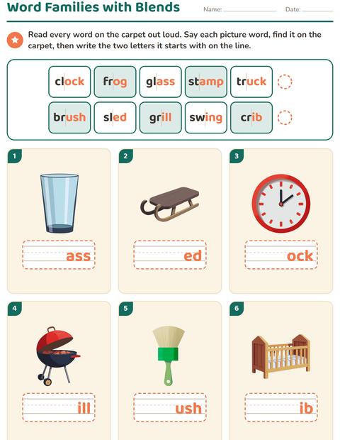 Preview of Word Families worksheet for grade 1