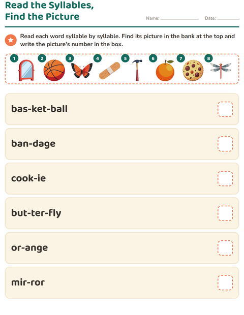 Preview of Read the Syllables, Find the Picture, Write Its Number