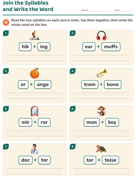 Preview of Word Families worksheet for grade 1