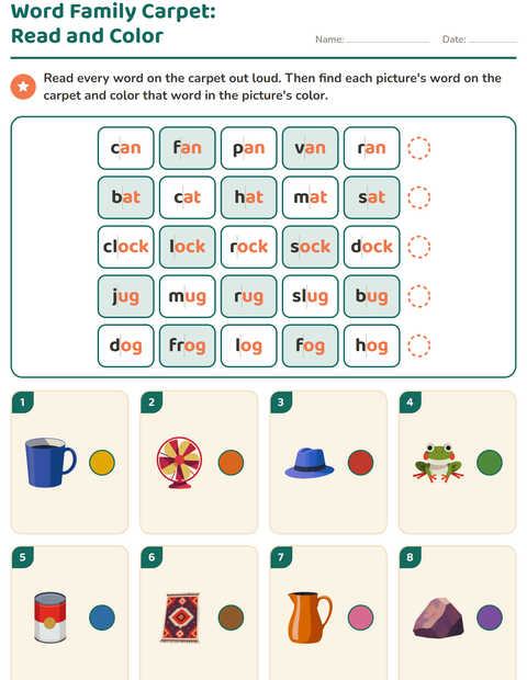 Preview of Word Families worksheet for grade 1