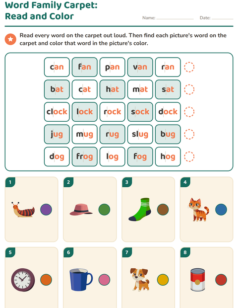 Preview of Word Families worksheet for grade 1