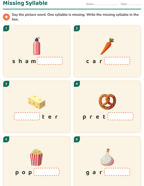 Preview of Syllable Division worksheet featuring At the Supermarket for grade 1