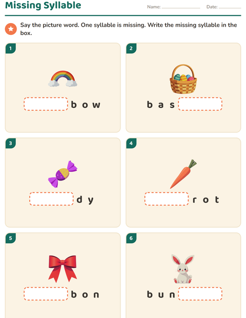 Preview of Syllable Division worksheet featuring Easter for grade 1