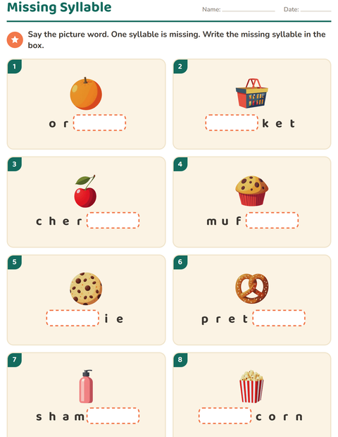 Preview of Syllable Division worksheet featuring At the Supermarket for grade 1