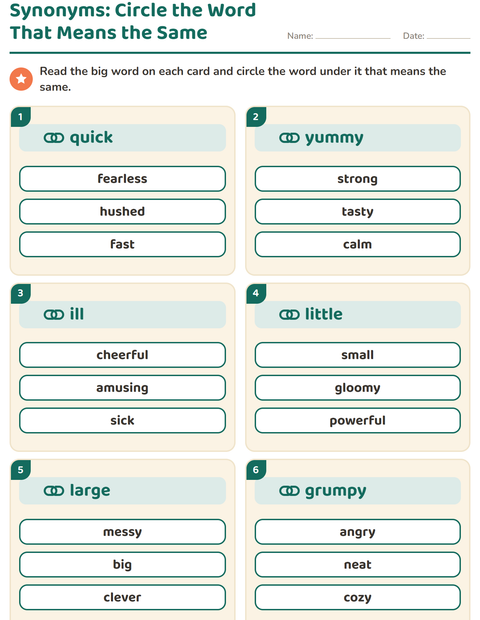 Preview of Synonyms worksheet for grade 2