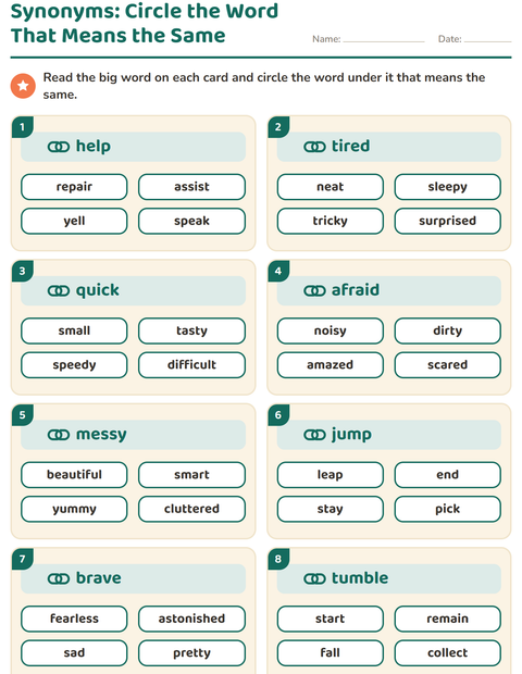 Preview of Synonyms worksheet for grade 2