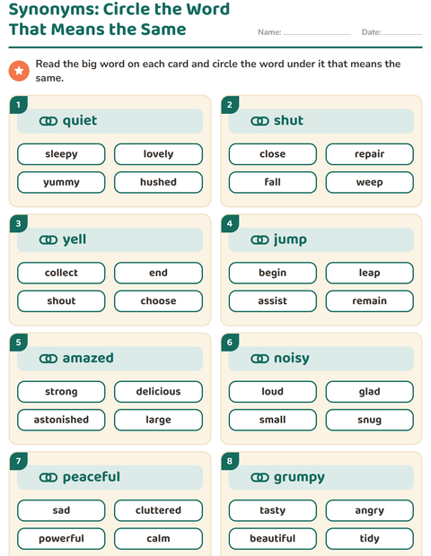 Synonyms: Circle the Word That Means the Same