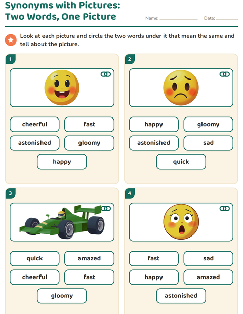 Preview of Synonyms worksheet for grade 1