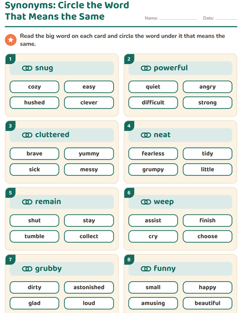 Preview of Synonyms worksheet for grade 2