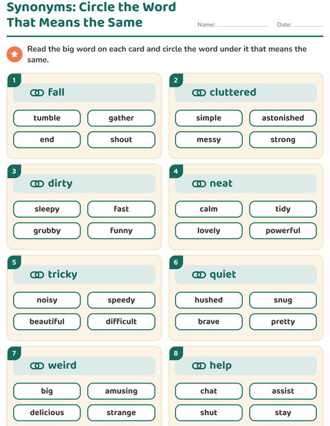 Preview of Synonyms worksheet for grade 2