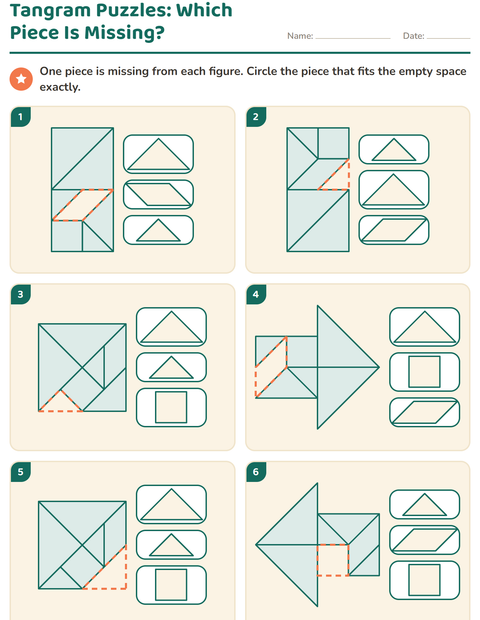 Preview of Tangram worksheet for grade 1