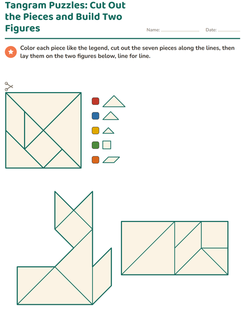 Tangram Puzzles: Cut Out the Pieces and Build Two Figures