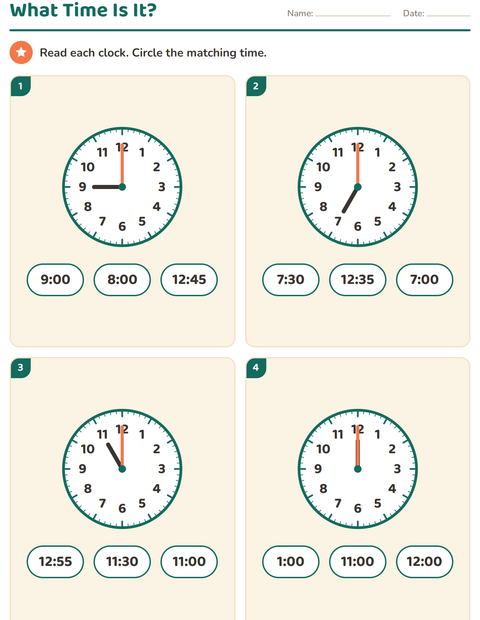 Preview of Telling Time worksheet for grade 2